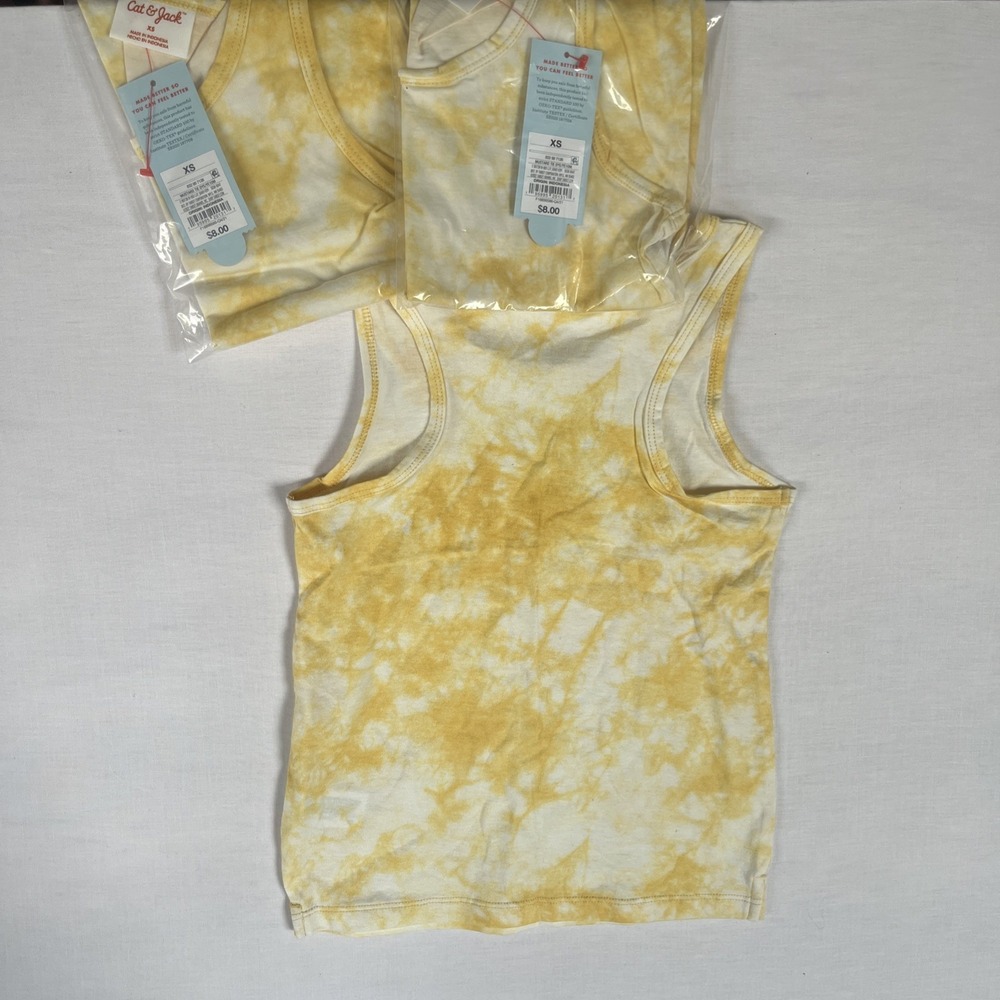 Cat & Jack Girls XS Mustard Tie-Dye Tank Tops 3-Pack NWT Sleeveless Summer